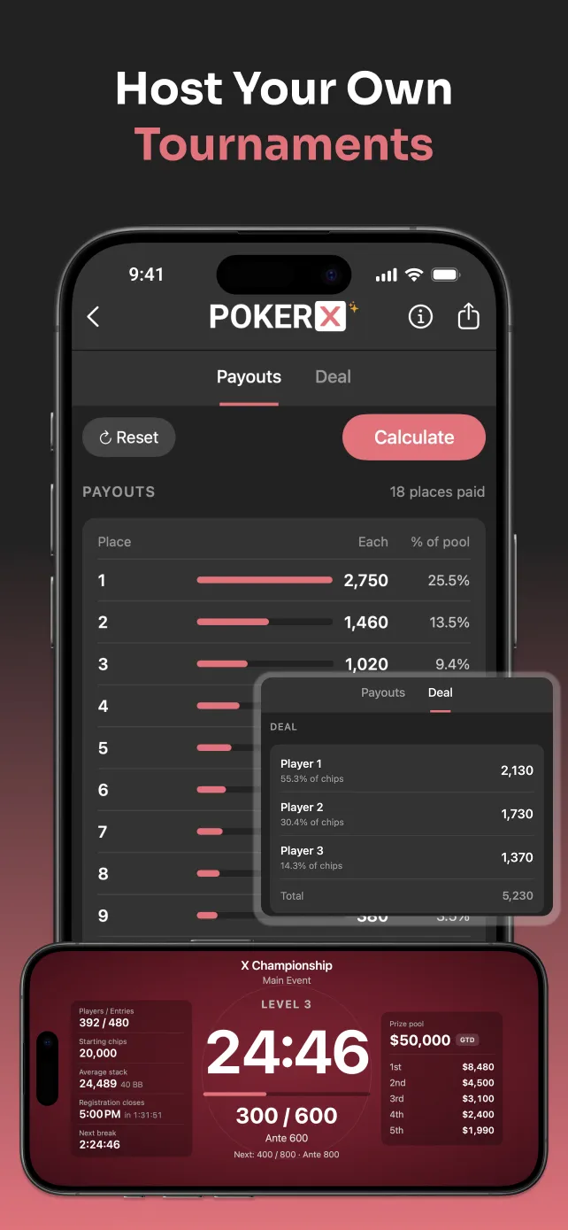 PokerX Tournament Clock and Payout Calculator