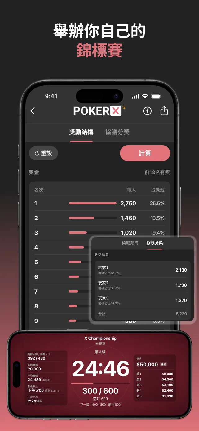 PokerX Tournament Clock and Payout Calculator